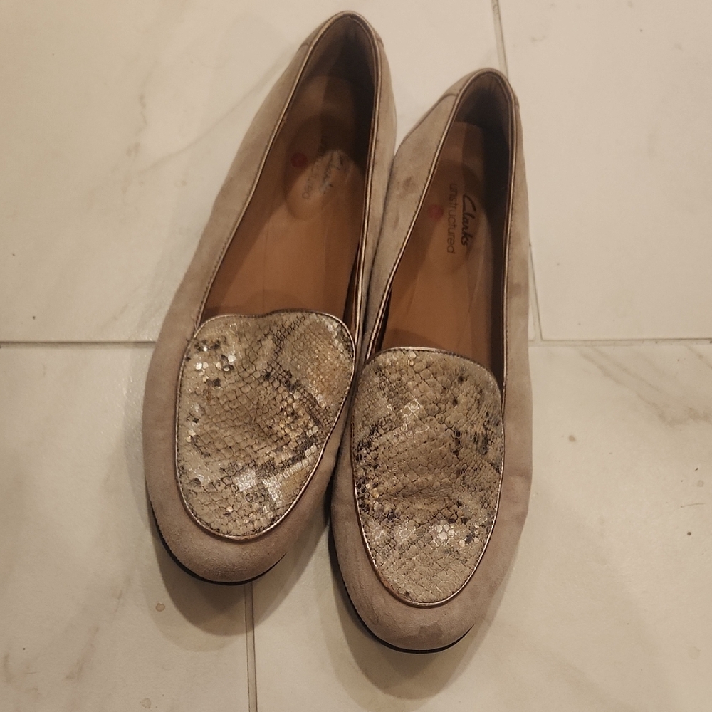 Clarks Women's Taupe Snake-Print Loafers
